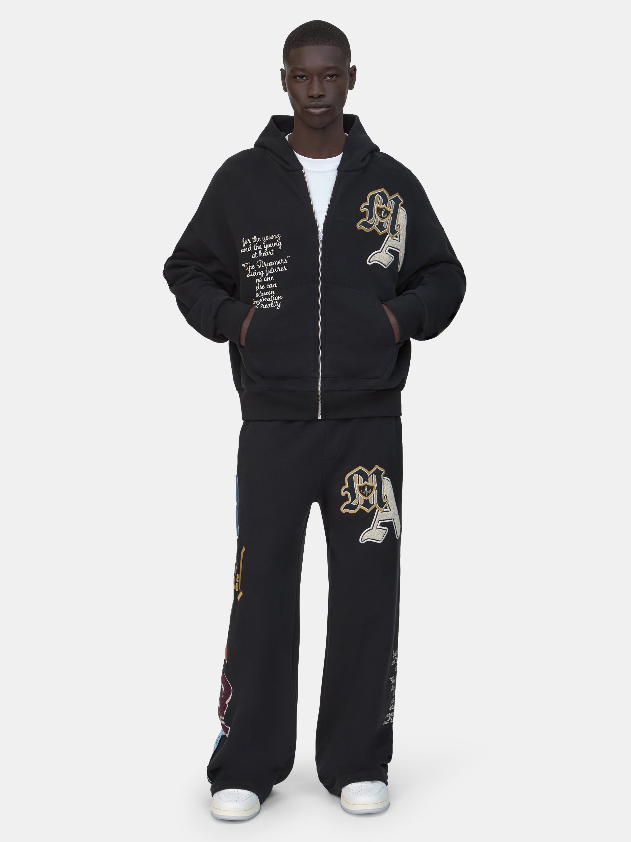 VARSITY PATCH OVERSIZED ZIP HOODIE - Black